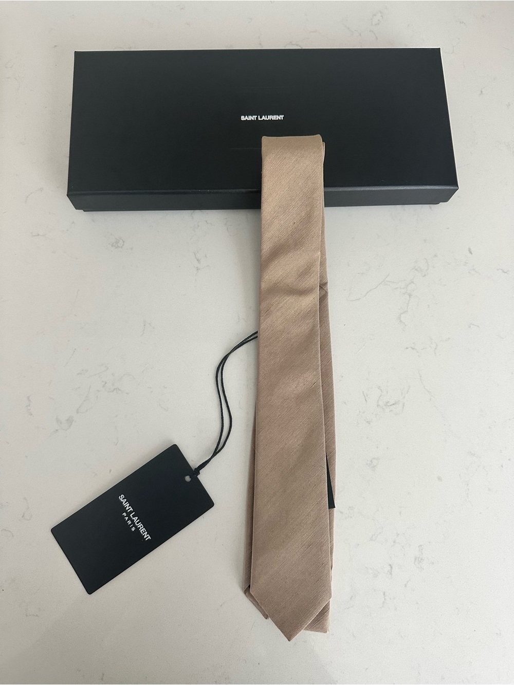 NWT Saint Laurent Unisex Beige Silk Tie